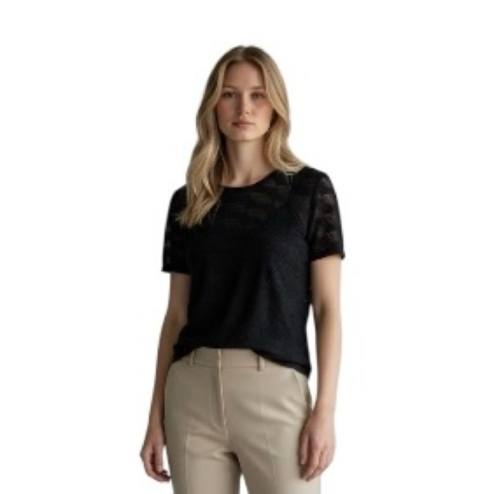 Armani Collezioni Women's Black Short-Sleeve Textured Top Size 10